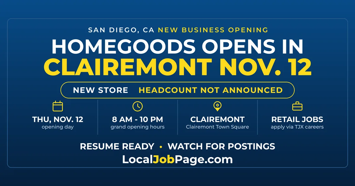 HomeGoods Opens at Clairemont Town Square Nov. 12: What It Means for San Diego Retail Jobs